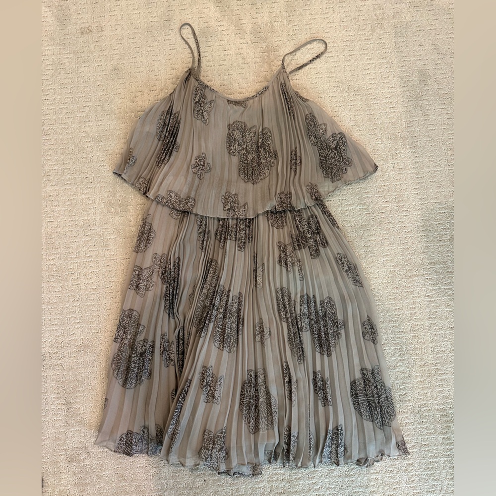 Halston Heritage Gray Dress with Black Shimmer Floral Design